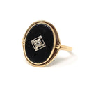 Art Deco Onyx Ring - Vintage 14k Yellow Gold Oval Black Chalcedony & Natural Diamond - Circa 1930s Era Size 7 3/4 Fine Statement Jewelry
