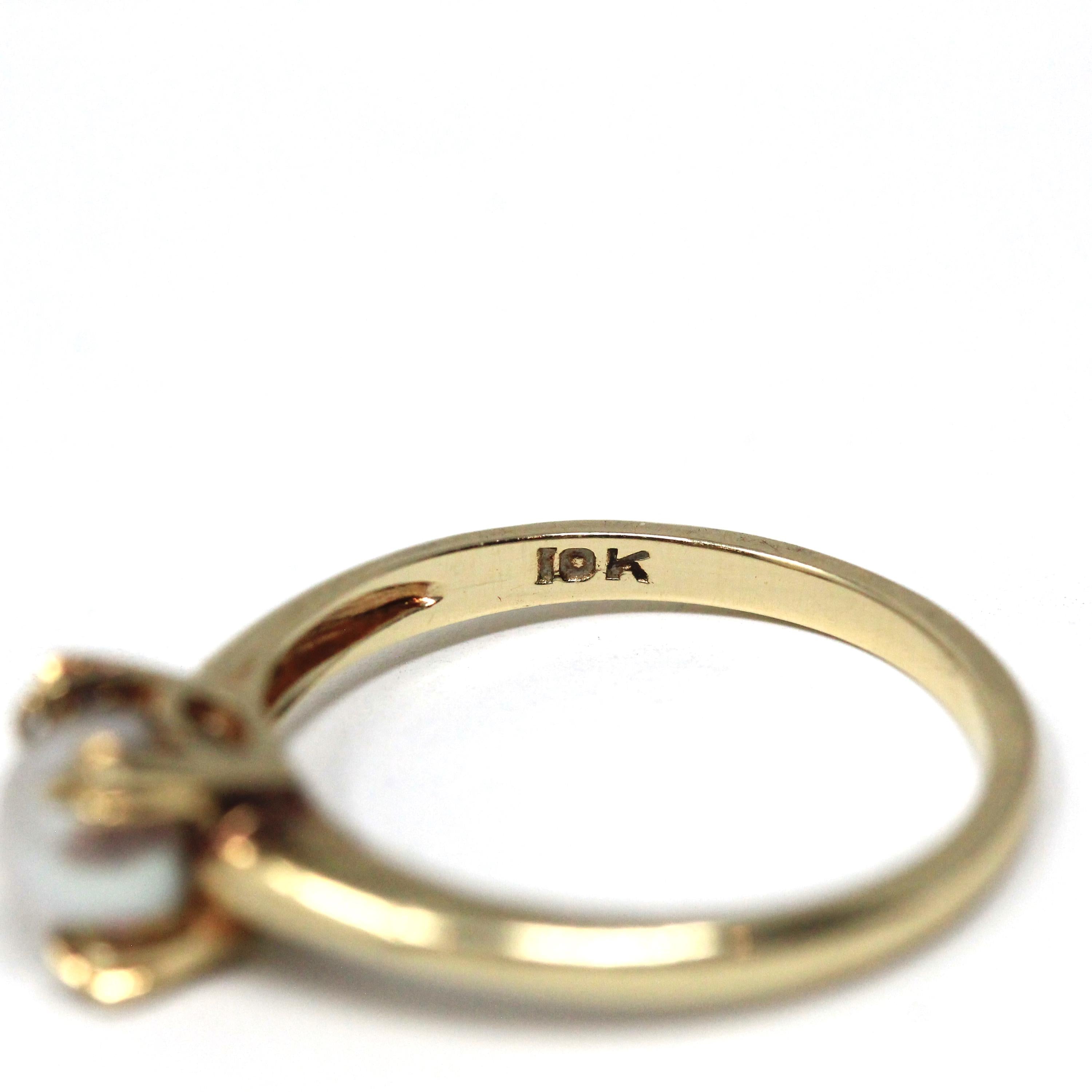 Vintage Cultured Pearl Ring - Mid Century 10k Yellow Gold Round White Gemstone Solitaire - Circa 1950s Size 6 June Birthstone Fine Jewelry