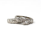 Vintage Wedding Set - Mid Century 14k White Gold Natural Diamonds Matching Engagement Ring & Band - Circa 1950s Size 5 Bridal Fine Jewelry