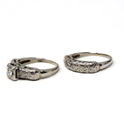Vintage Wedding Set - Mid Century 14k White Gold Natural Diamonds Matching Engagement Ring & Band - Circa 1950s Size 5 Bridal Fine Jewelry
