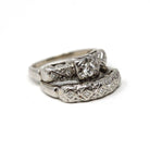 Vintage Wedding Set - Mid Century 14k White Gold Natural Diamonds Matching Engagement Ring & Band - Circa 1950s Size 5 Bridal Fine Jewelry