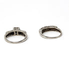 Vintage Wedding Set - Mid Century 14k White Gold Natural Diamonds Matching Engagement Ring & Band - Circa 1950s Size 5 Bridal Fine Jewelry