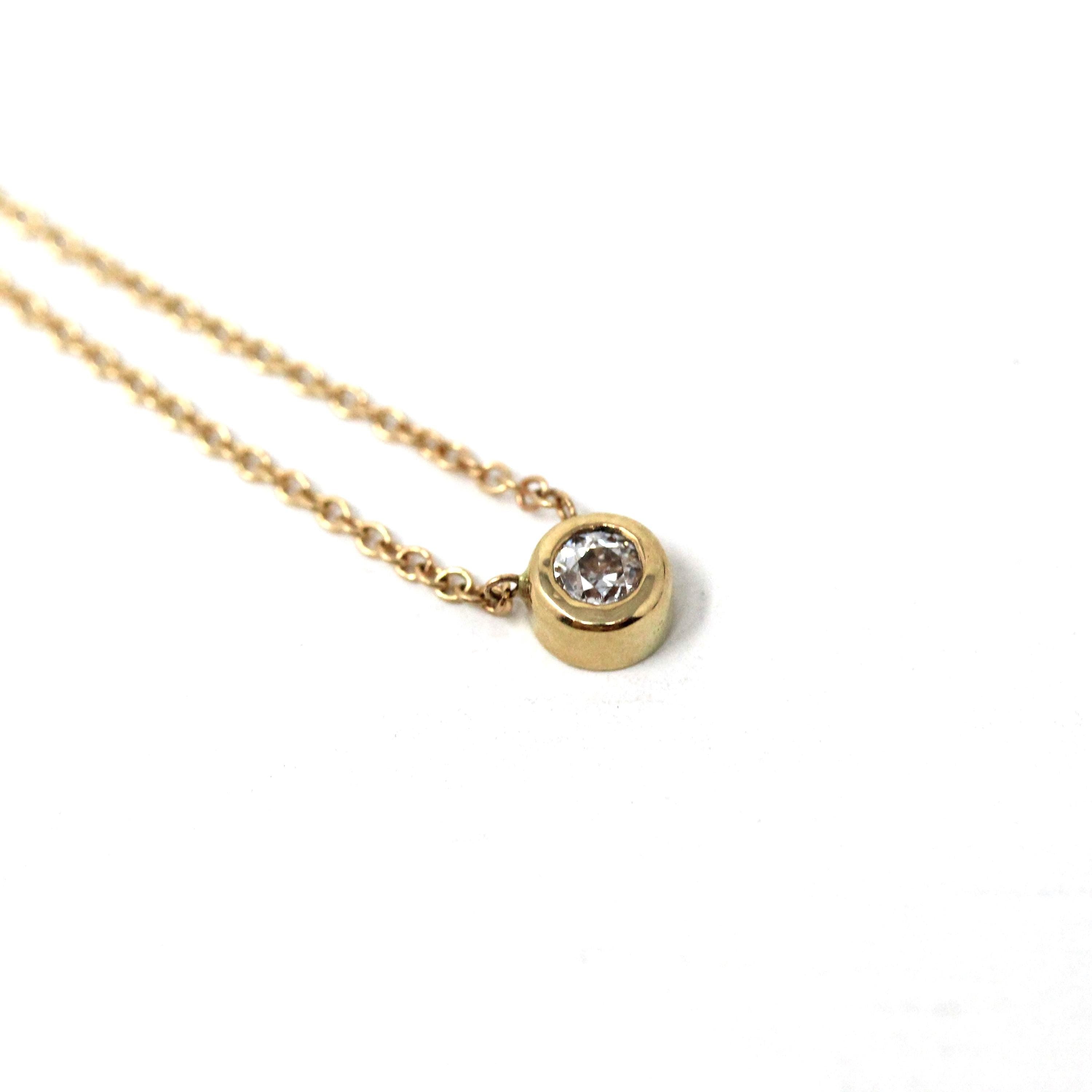 Dainty Diamond Necklace - Modern 14k Yellow Gold .10 CT Natural Diamond Bezel - Antique Old European Cut Gemstone Fine Minimalist Jewelry