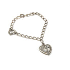 Vintage Heart Bracelet - Mid Century Sterling Silver Puffy Charm Pendant Curb Link Chain - Circa 1940s Era Sweetheart Bow Love Motif Jewelry