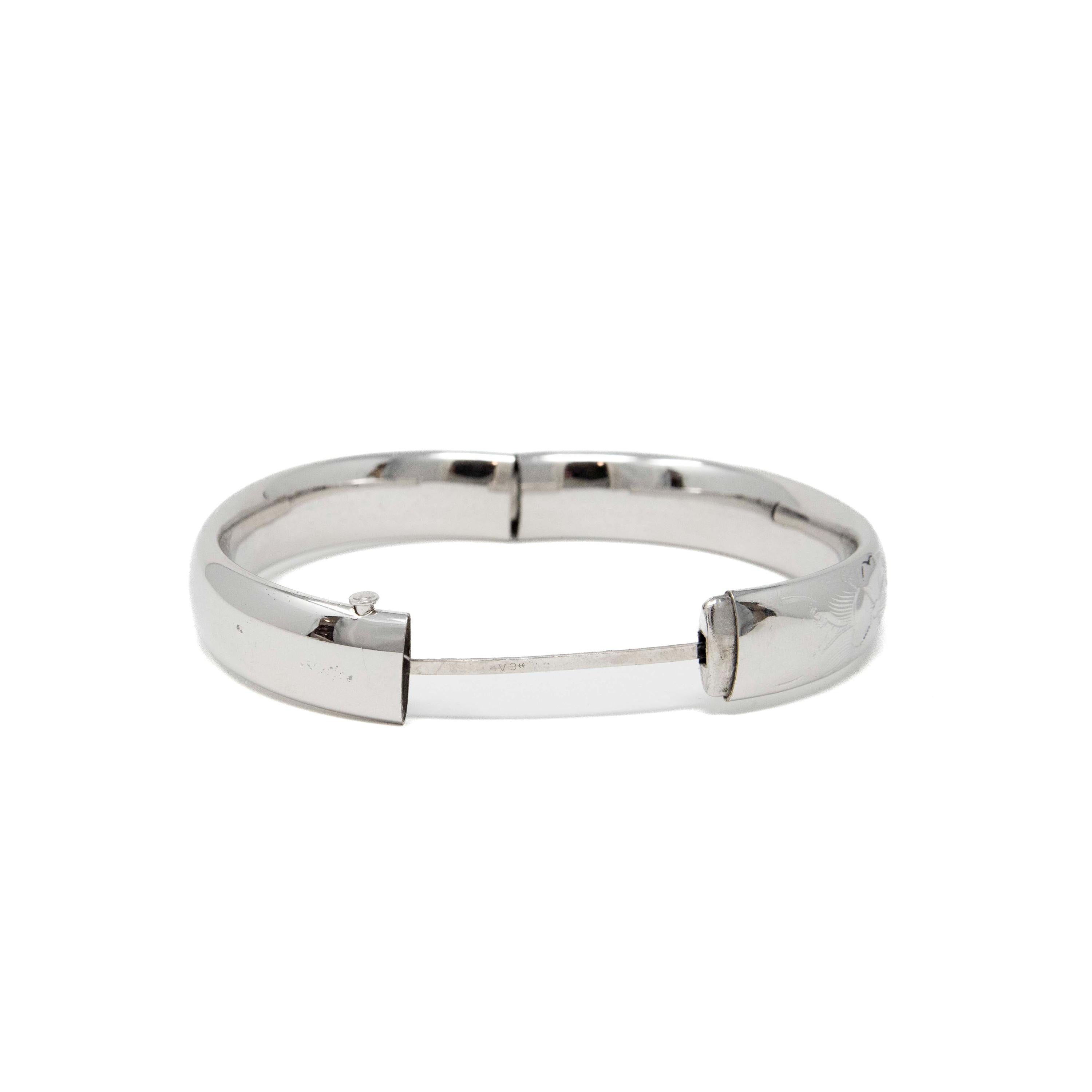 Vintage Flower Bangle - Retro Sterling Silver Hollow Floral Design 7 Inch Bracelet - Circa 1960s Era Fine Nature Inspired Fashion Jewelry