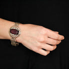 Vintage Jewelry Set - Retro Era Sterling Silver Interlocking Open Metal Purple Glass Choker and Bracelet Links - Circa 1970s Fashion Jewelry