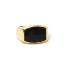 Vintage Onyx Ring - Retro 14k Yellow Gold Black Chalcedony Gemstone Men's Unisex - Vintage Circa 1960s Era Size 8 1/4 Statement Fine Jewelry
