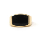Vintage Onyx Ring - Retro 14k Yellow Gold Black Chalcedony Gemstone Men's Unisex - Vintage Circa 1960s Era Size 8 1/4 Statement Fine Jewelry