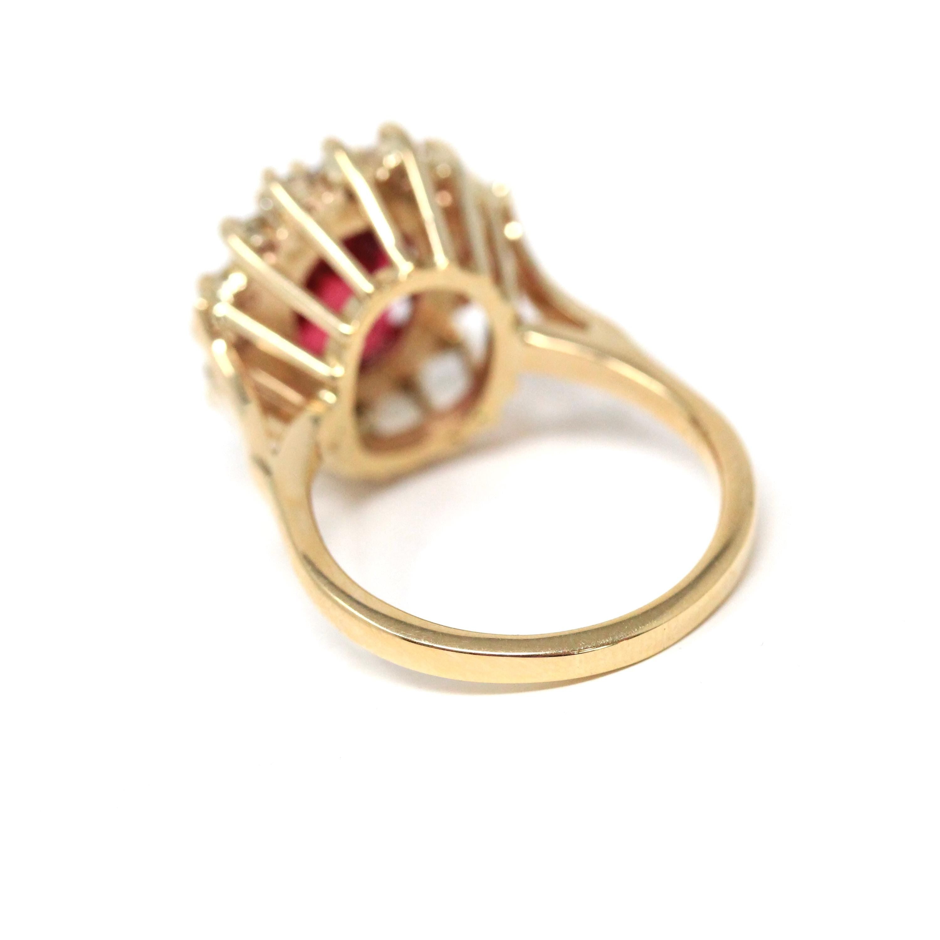 Tourmaline Halo Ring - Modern Era 14k White Gold Large Oval Natural Pink Gemstone Diamond Cluster - Estate Size 7 1/2 Statement Fine Jewelry