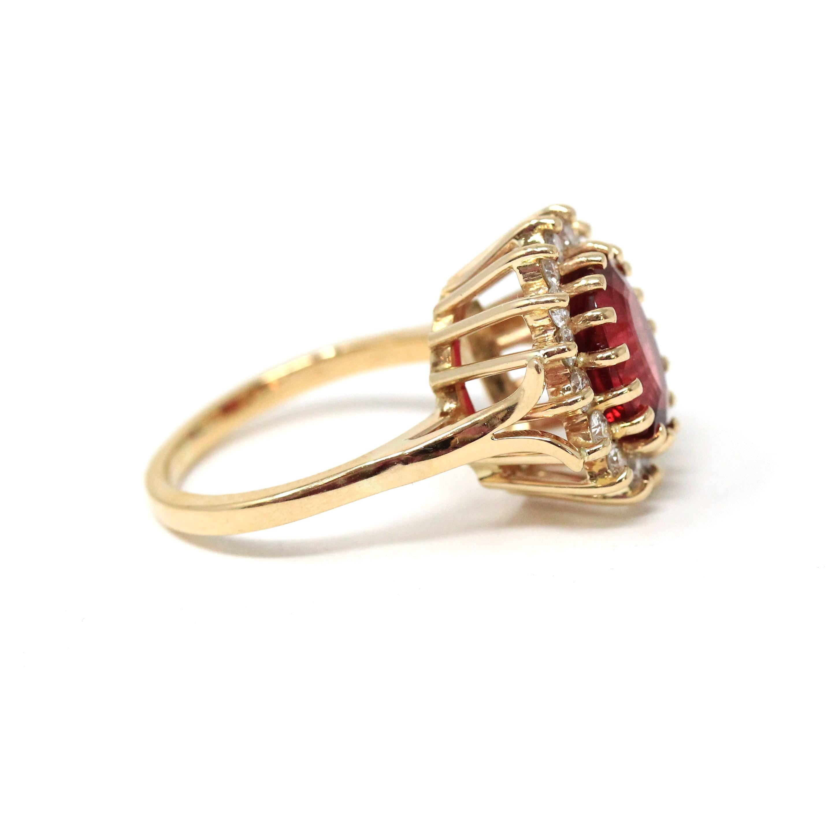 Tourmaline Halo Ring - Modern Era 14k White Gold Large Oval Natural Pink Gemstone Diamond Cluster - Estate Size 7 1/2 Statement Fine Jewelry