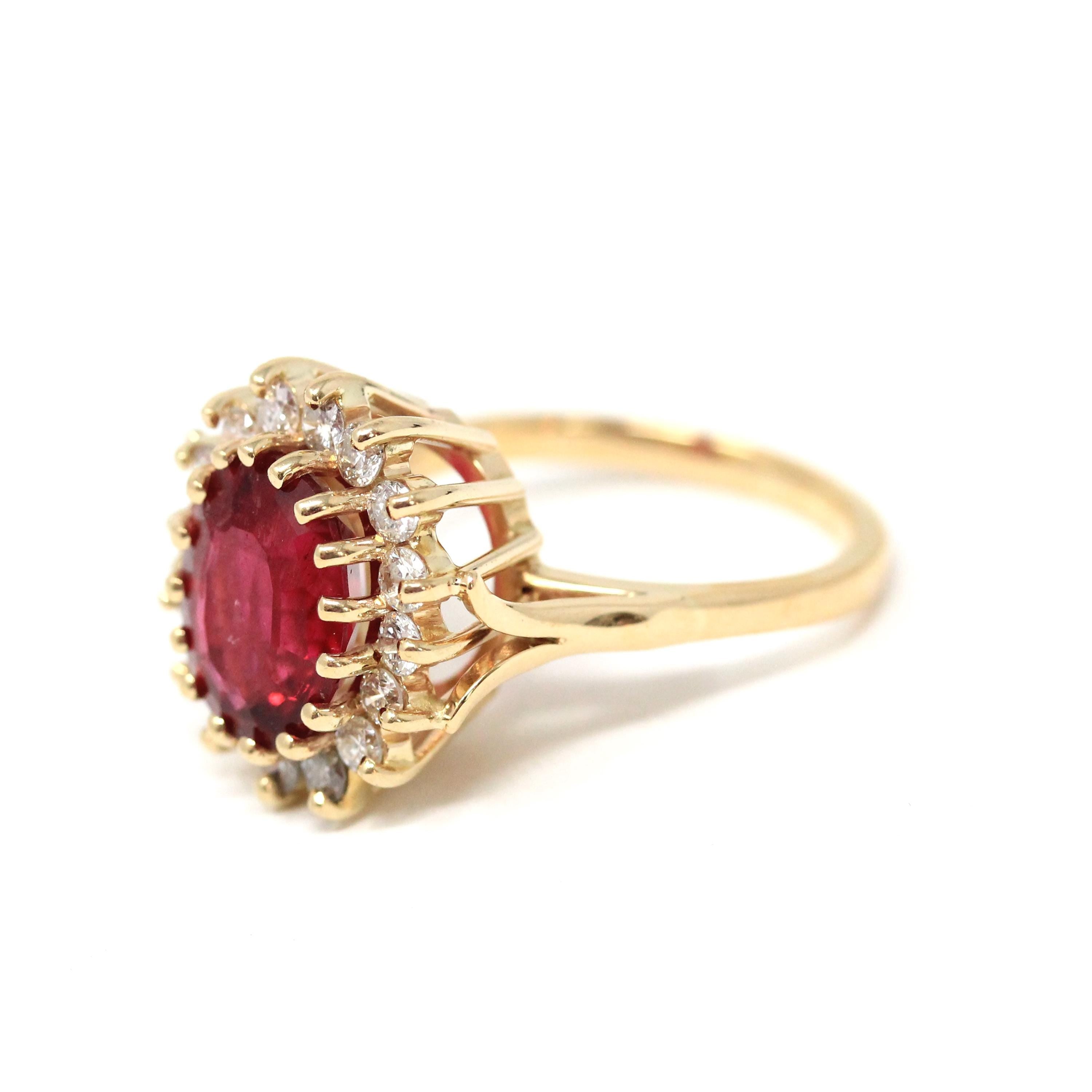 Tourmaline Halo Ring - Modern Era 14k White Gold Large Oval Natural Pink Gemstone Diamond Cluster - Estate Size 7 1/2 Statement Fine Jewelry