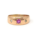 Antique Three Stone Band - Edwardian Era 14k Rosy Yellow Gold Pink Sapphire & Diamonds Men's Unisex - Vintage 1910s Size 8 3/4 Fine Jewelry