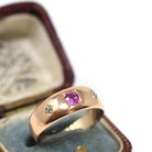 Antique Three Stone Band - Edwardian Era 14k Rosy Yellow Gold Pink Sapphire & Diamonds Men's Unisex - Vintage 1910s Size 8 3/4 Fine Jewelry