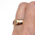 Antique Three Stone Band - Edwardian Era 14k Rosy Yellow Gold Pink Sapphire & Diamonds Men's Unisex - Vintage 1910s Size 8 3/4 Fine Jewelry