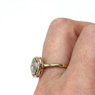 Vintage Diamond Ring - Mid Century Modern 14k Yellow White Gold Engagement - Octagonal Size 6 1/4 Two Tone Wedding Bridal Illusion Jewelry