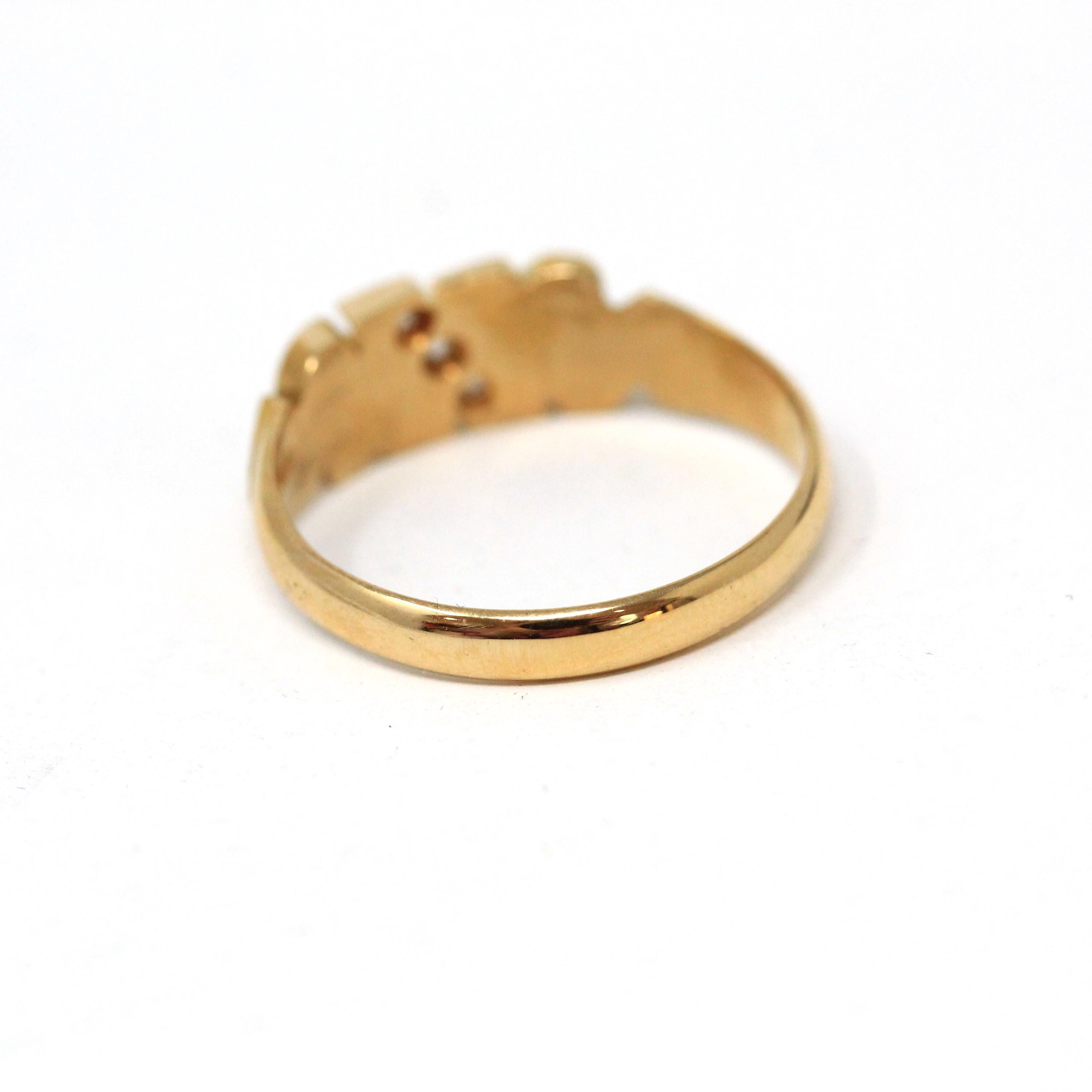 Antique Diamond Ring - Victorian 18k Yellow Gold .06 CTW Natural Diamond Band - Dated 1900 Size 7 1/2 Etruscan Revival Scroll Fine Jewelry