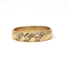 Retro Star Incised Band - Vintage 9k Yellow Gold .11 CTW Natural Diamonds Ring - Circa 1980s Celestial Inspired Size 7 Fine Bridal Jewelry