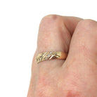 Retro Star Incised Band - Vintage 9k Yellow Gold .11 CTW Natural Diamonds Ring - Circa 1980s Celestial Inspired Size 7 Fine Bridal Jewelry