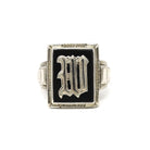 Letter W Ring - Art Deco Era 10k White Gold Black Chalcedony Onyx Signet - Vintage 1930s Size 11 Black Gem Initial Old English Fine Jewelry