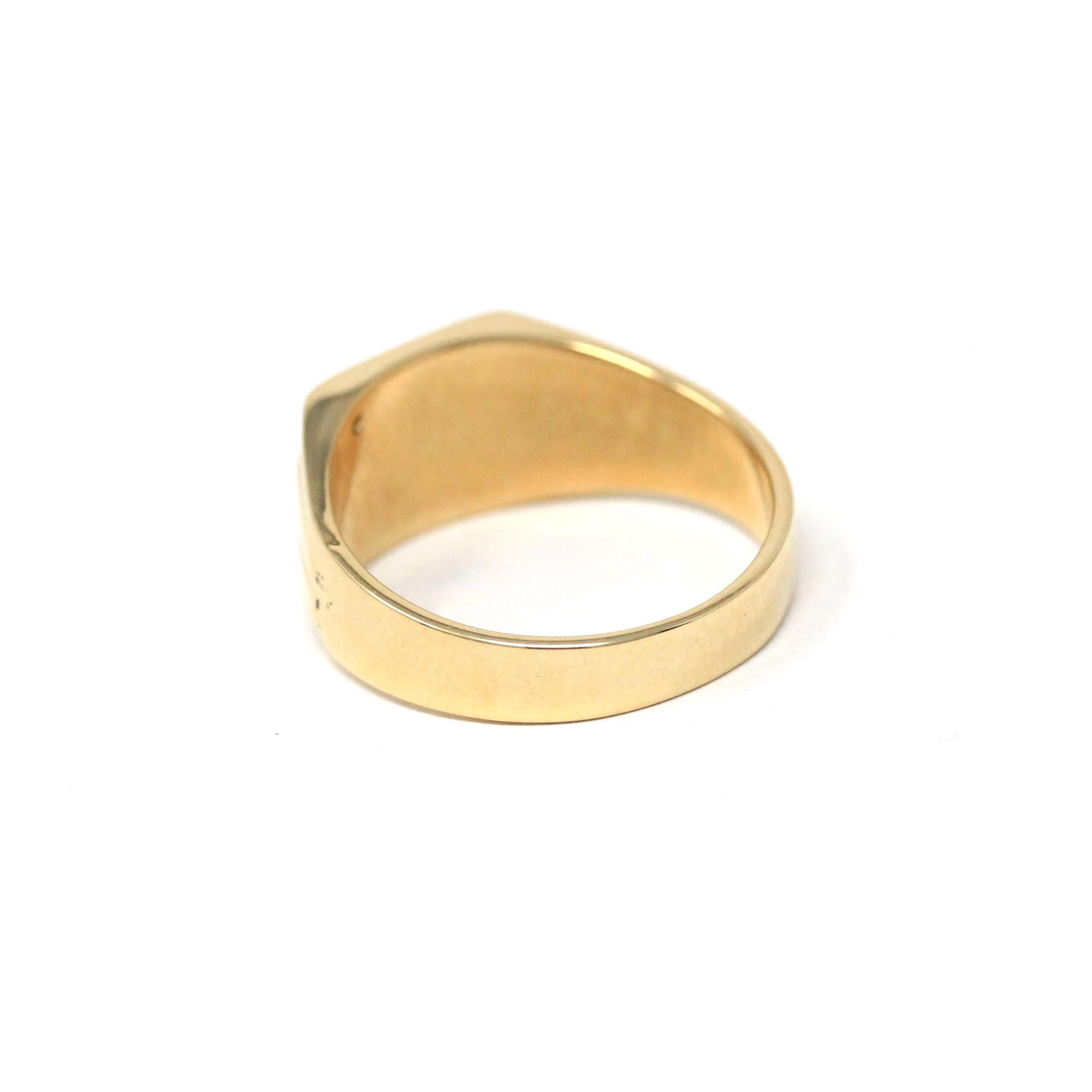 Letters "JP" Ring - Mid Century 14k Yellow Gold Engraved Initials Signet Natural Diamond - Vintage Circa 1940s Era Size 5 Fine 40s Jewelry