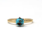 Vintage Turquoise Ring - Mid Century 14k Yellow Gold & Platinum Round Cabochon Cut Gem - Circa 1950s Era Size 4 1/4 Fine Statement Jewelry