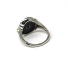 Vintage Onyx Ring - Mid Century 10k White Gold Oval Black Chalcedony Gemstone - Circa 1940s Era Size 6 Natural .01 CT Diamond Fine Jewelry