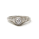 Diamond Filigree Ring - Art Deco Style 14k White Gold Natural .30 CT Engagement - Modern Era Size 7 Vintage Reproduction Fine Bridal Jewelry