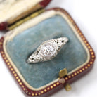 Diamond Filigree Ring - Art Deco Style 14k White Gold Natural .30 CT Engagement - Modern Era Size 7 Vintage Reproduction Fine Bridal Jewelry