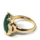 Natural Jadeite Ring - Vintage 14k Yellow Gold Dark Green Oval Cabochon Gemstone - Retro Circa 1960s Era Size 5 1/4 Fine Statement Jewelry