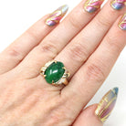 Natural Jadeite Ring - Vintage 14k Yellow Gold Dark Green Oval Cabochon Gemstone - Retro Circa 1960s Era Size 5 1/4 Fine Statement Jewelry
