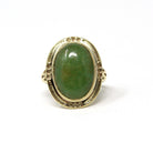 Vintage Jadeite Ring - Mid Century 14k Yellow Gold Natural Green Cabochon Cut Gemstone - Circa 1940s Era Statement Size 6 Fine 40s Jewelry