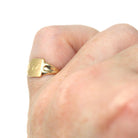 Letter "S" Ring - Mid Century 10k Yellow Gold Letter Engraved Cursive Initial - Vintage Circa 1940s Size 2 3/4 Pinky Midi Fine PSCO Jewelry