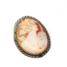 Vintage Cameo Brooch - Art Deco 14K White Gold Filigree Carved Shell Portrait Pin - Circa 1930s Woman's Silhouette Fashion Accessory Jewelry
