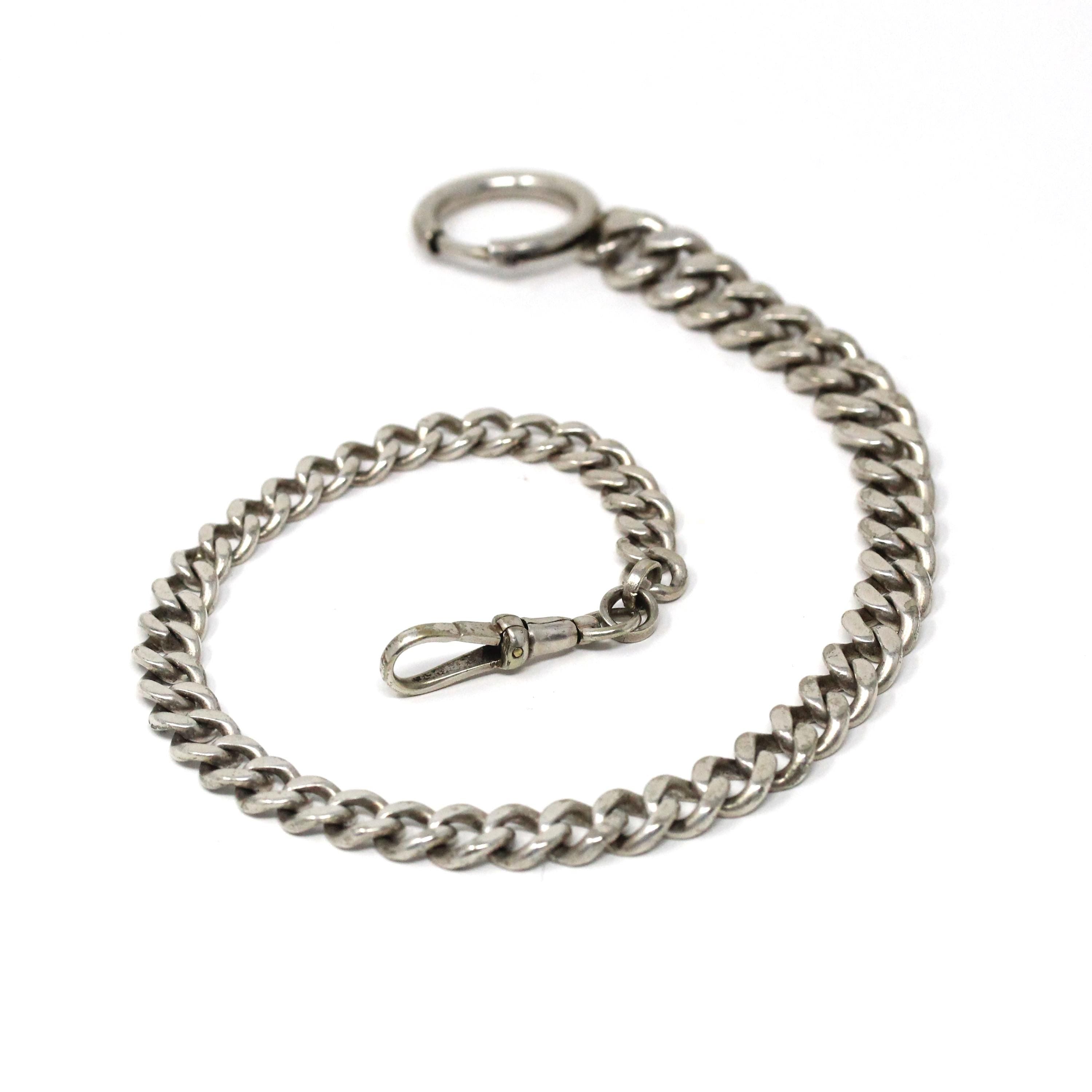 Pocket Watch Chain - Antique Sterling Silver Revere Silversmiths Dog Clip Spring Ring Curb Links - Vintage Art Deco Era Fine Unisex Jewelry