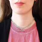 Pocket Watch Chain - Art Deco Era Sterling Silver English Hallmarked Elongated Links T Bar - Antique Vintage Dated 1927 Fine Unisex Jewelry