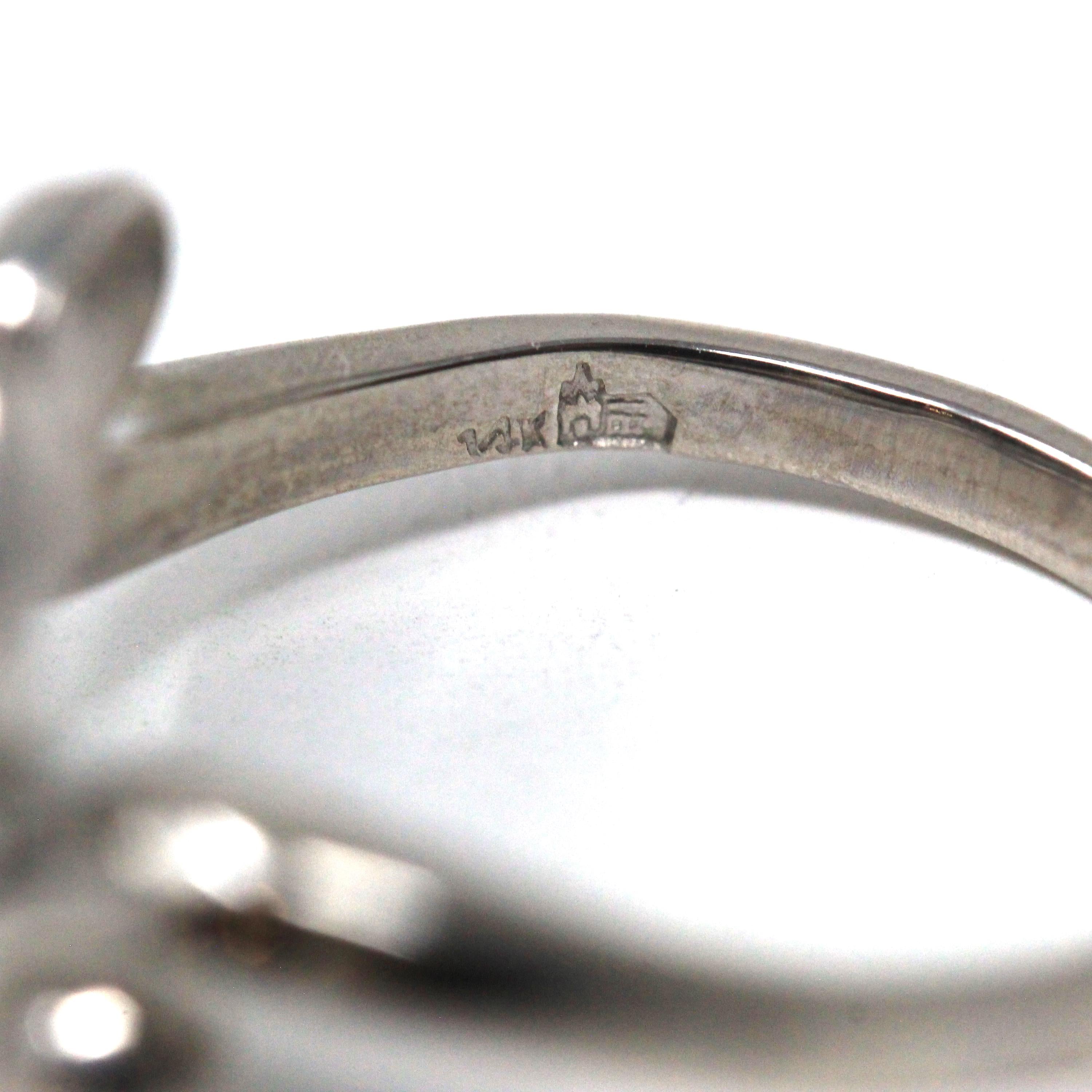 Onyx Bypass Ring - Mid Century 14k White Gold Natural Black Chalcedony Checkerboard Statement - Vintage Circa 1950s Size 7 1/4 Fine Jewelry