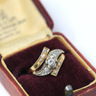 Mid Century Diamond Ring - Vintage 14K Yellow White Gold Natural Gemstones - Circa 1950s Era Size 6 1/4 Two Tone Fine Engagement 50s Jewelry