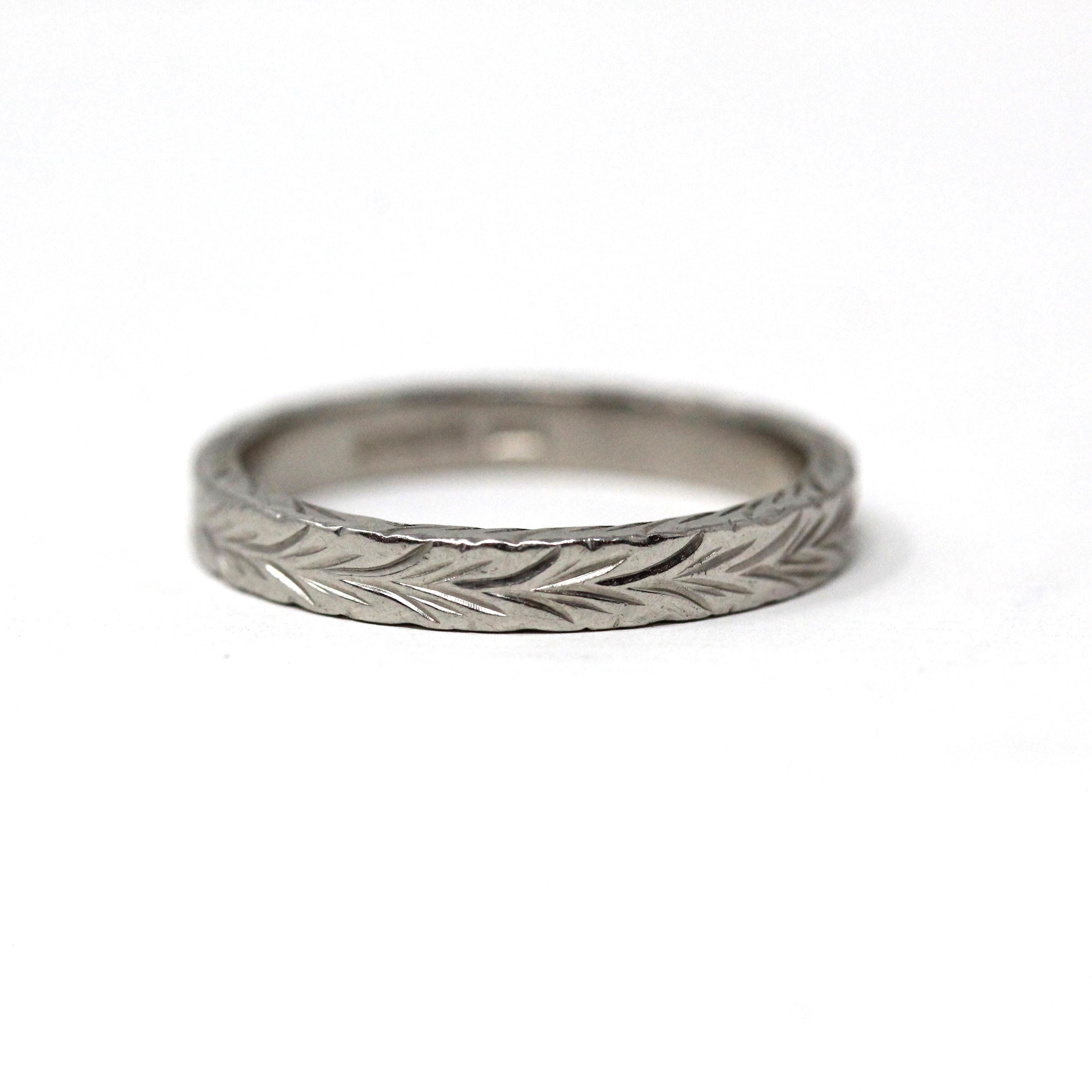Wheat Eternity Band - Vintage Art Deco Style Platinum Eternity Pattern Wedding Ring - Modern Estate Size 5 Fine Engraved Stacking Jewelry