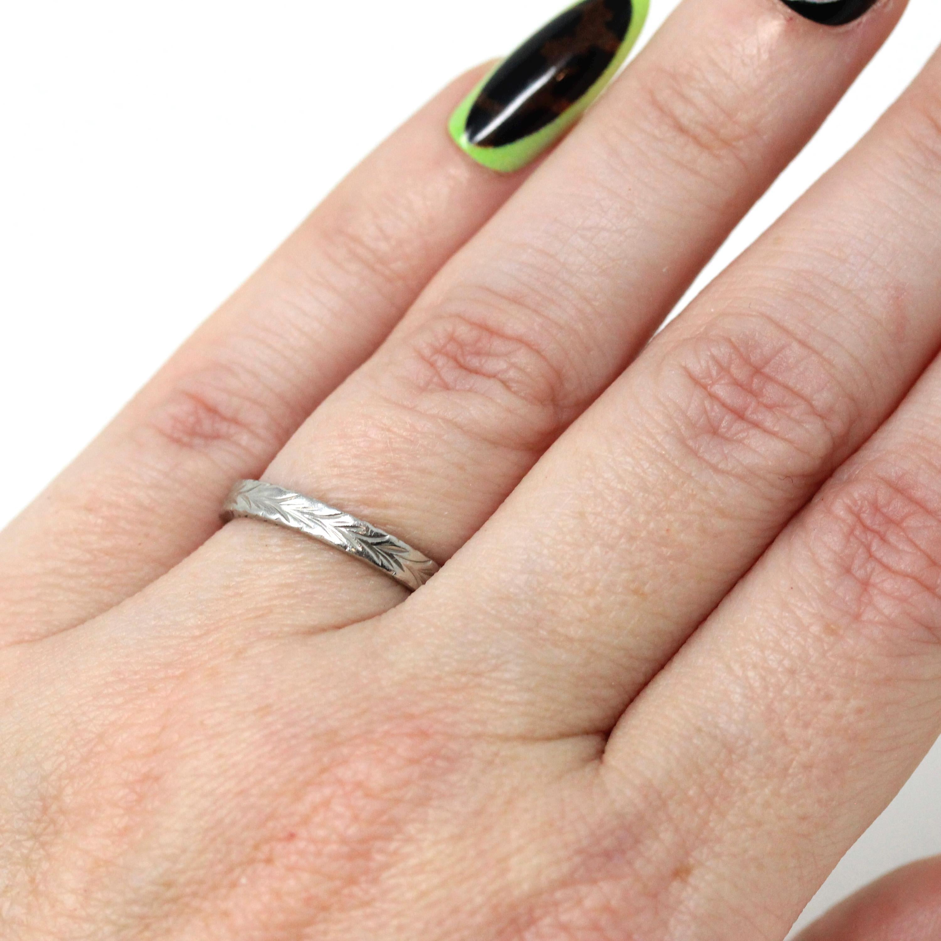 Wheat Eternity Band - Vintage Art Deco Style Platinum Eternity Pattern Wedding Ring - Modern Estate Size 5 Fine Engraved Stacking Jewelry