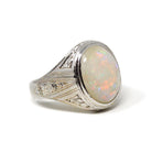 Vintage Opal Ring - Art Deco 14k White Gold Men's Unisex Oval Statement Ring - Circa 1920s Streeter Brothers October Birthstone Fine Jewelry