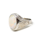 Vintage Opal Ring - Art Deco 14k White Gold Men's Unisex Oval Statement Ring - Circa 1920s Streeter Brothers October Birthstone Fine Jewelry