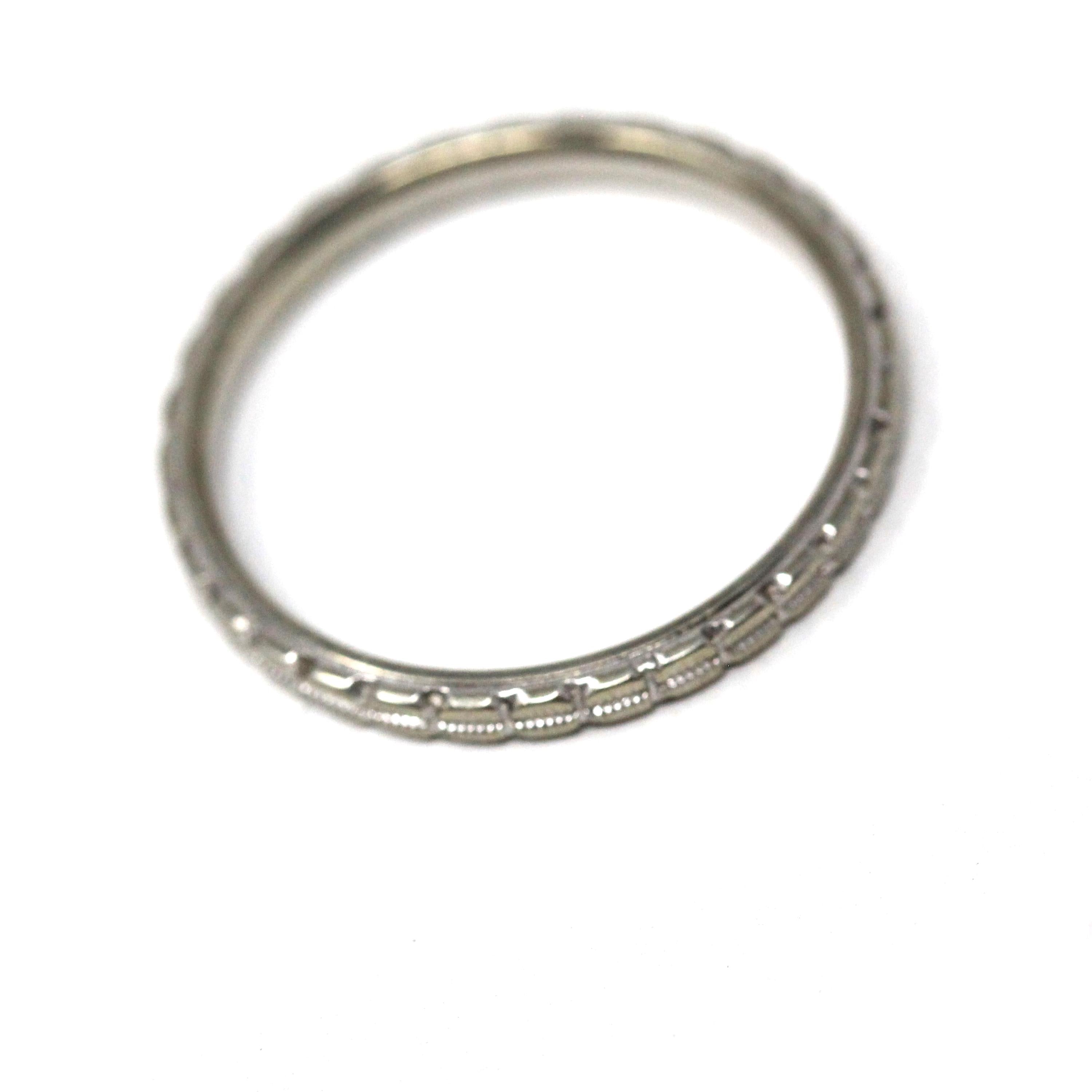 Art Deco Flower Band - Vintage 18k White Gold Geometric Eternity Ring - Circa 1930s Era Wedding Size 6 Bridal White Rose Fine 30s Jewelry