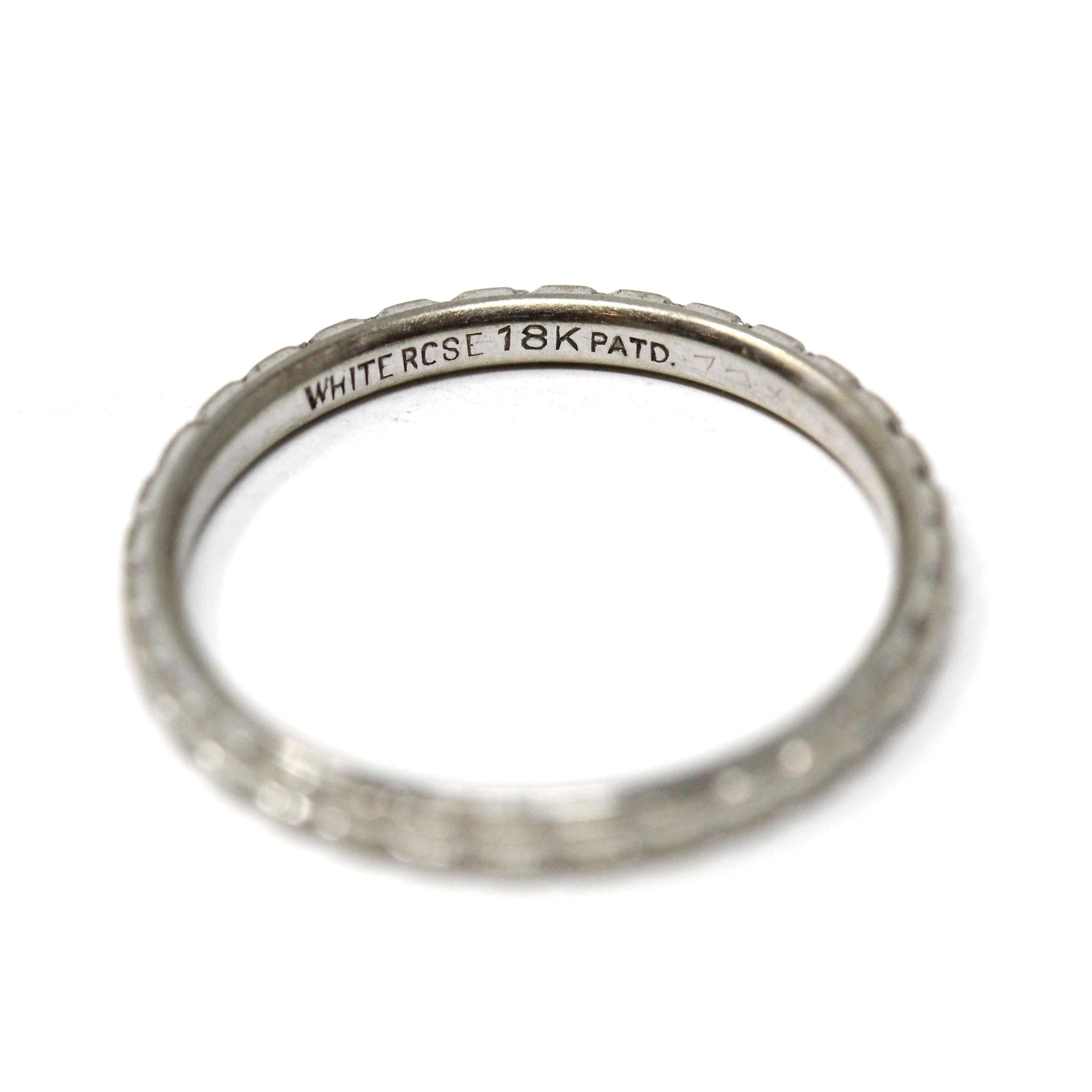 Art Deco Flower Band - Vintage 18k White Gold Geometric Eternity Ring - Circa 1930s Era Wedding Size 6 Bridal White Rose Fine 30s Jewelry