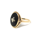 Art Deco Onyx Ring - Vintage 14k Yellow Gold Oval Black Chalcedony & Natural Diamond - Circa 1930s Era Size 7 3/4 Fine Statement Jewelry