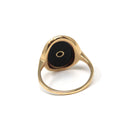 Art Deco Onyx Ring - Vintage 14k Yellow Gold Oval Black Chalcedony & Natural Diamond - Circa 1930s Era Size 7 3/4 Fine Statement Jewelry