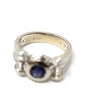 Modern Iolite Ring - 14k White Gold Scroll Design Purple Blue Gemstone & Diamond Accents - Estate Size 6 3/4 Unisex Fine Statement Jewelry