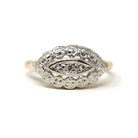 Vintage Princess Ring - Mid Century 14k Yellow & White Gold Diamonds Two Tone - Circa 1950s Era Size 5 1/4 Anniversary Berland Fine Jewelry