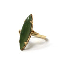 Nephrite Jade Ring - Retro 10k Yellow Gold Marquise Cut Natural Green Gemstone - Vintage Circa 1970s Era Size 6 1/2 Bypass Fine 70s Jewelry