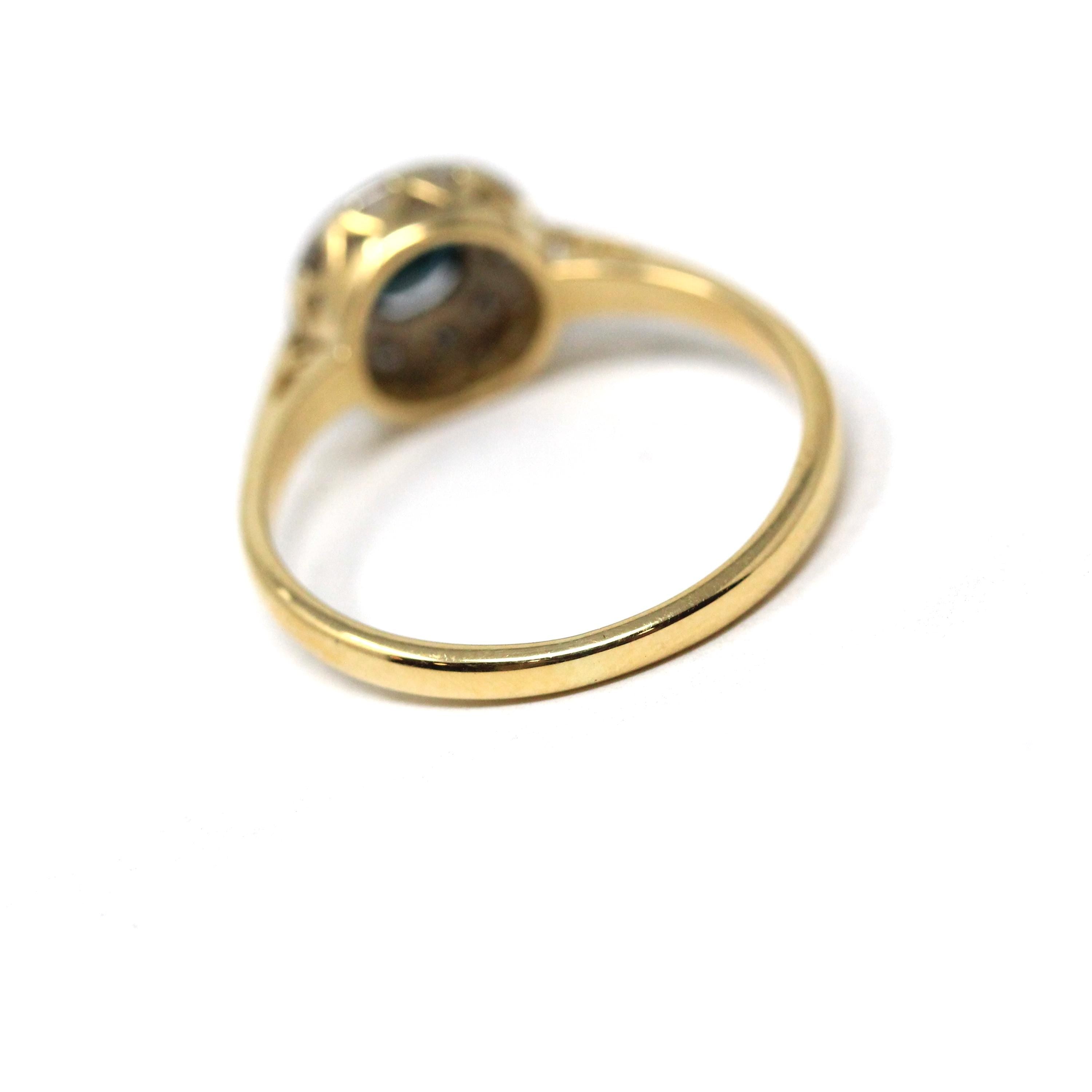 Vintage Engagement Ring - Retro Era 18k Yellow & White Gold Natural Sapphire And Diamond Halo - Circa 1960s Size 6 3/4 Fine Bridal Jewelry