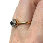 Vintage Engagement Ring - Retro Era 18k Yellow & White Gold Natural Sapphire And Diamond Halo - Circa 1960s Size 6 3/4 Fine Bridal Jewelry